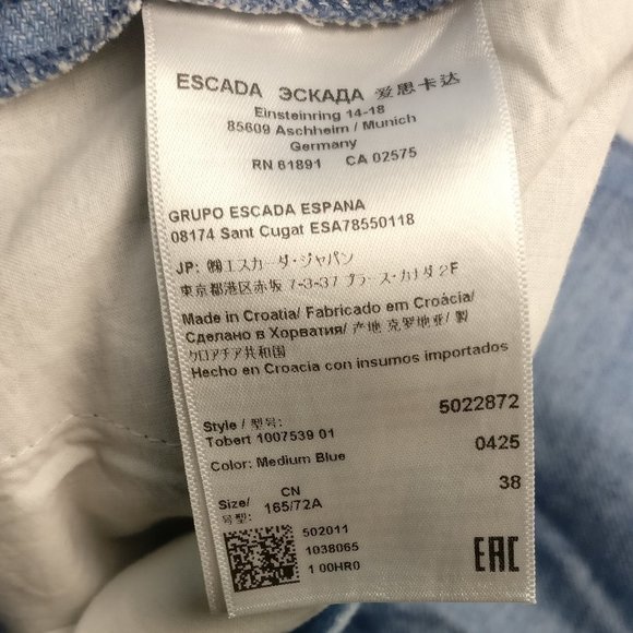 Linen trousers, ESCADA Germany classic straight leg Linen pant BLUE size 38 - Picture 4 of 8